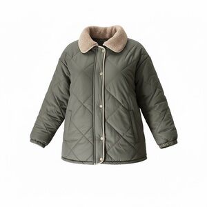 Olive Quilted Women's Puffer Barn Jacket Sherpa Collar Size M Unbranded